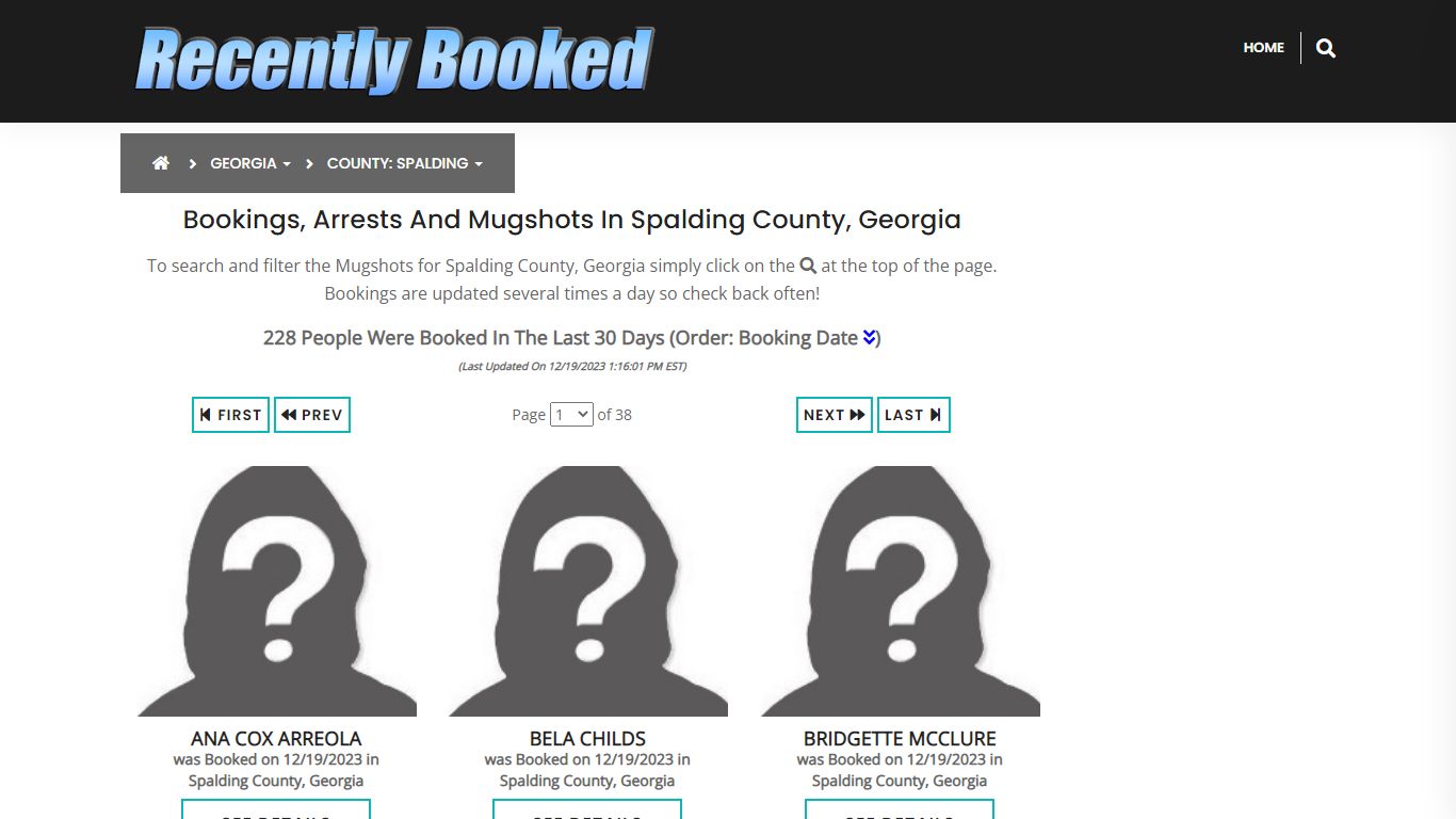 Bookings, Arrests and Mugshots in Spalding County, Georgia